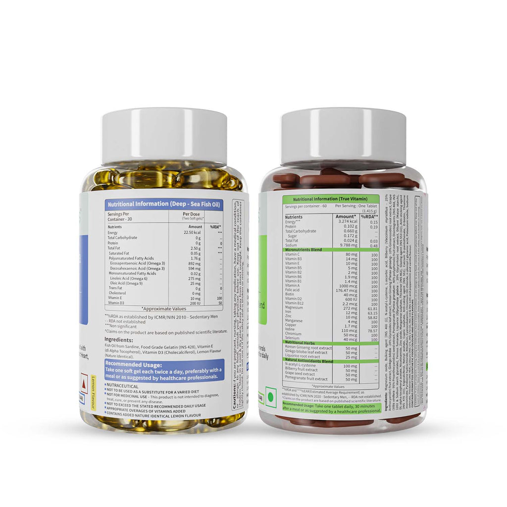 Strength Booster - Fish Oil Omega-3 for Heart, Brain & Muscle function & True Vitamin for Energy, Stamina, & Immunity